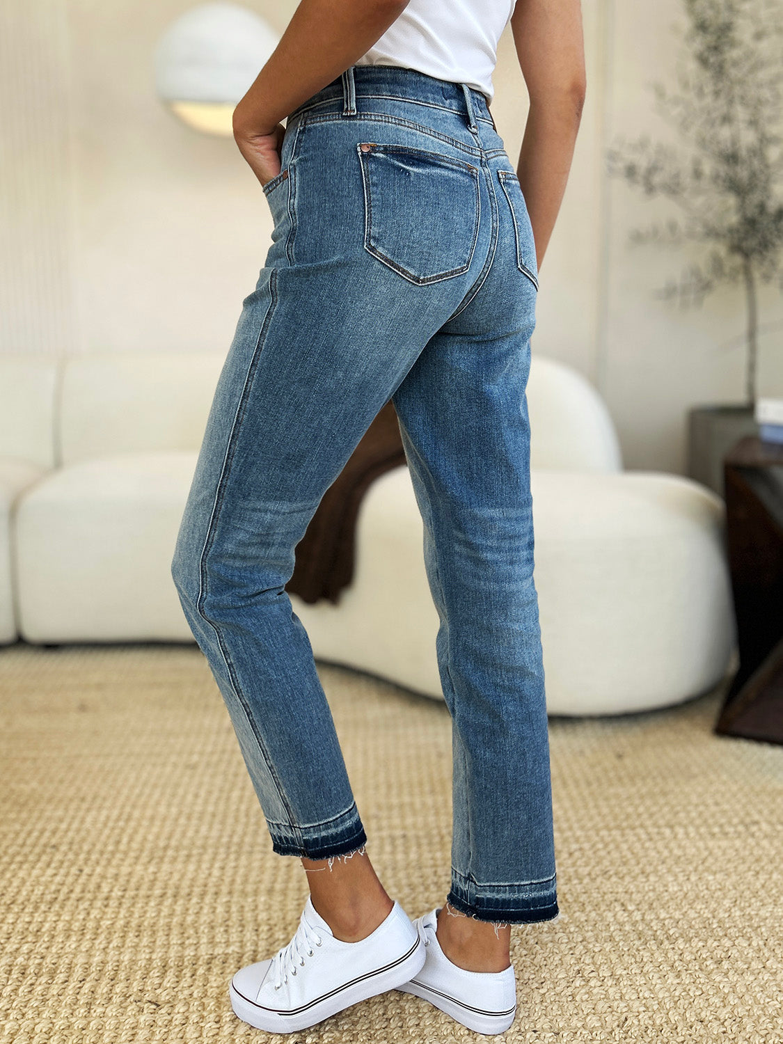 Judy Blue Full Size Mid Rise Rigid Magic Release Hem Jeans - Classique Collection