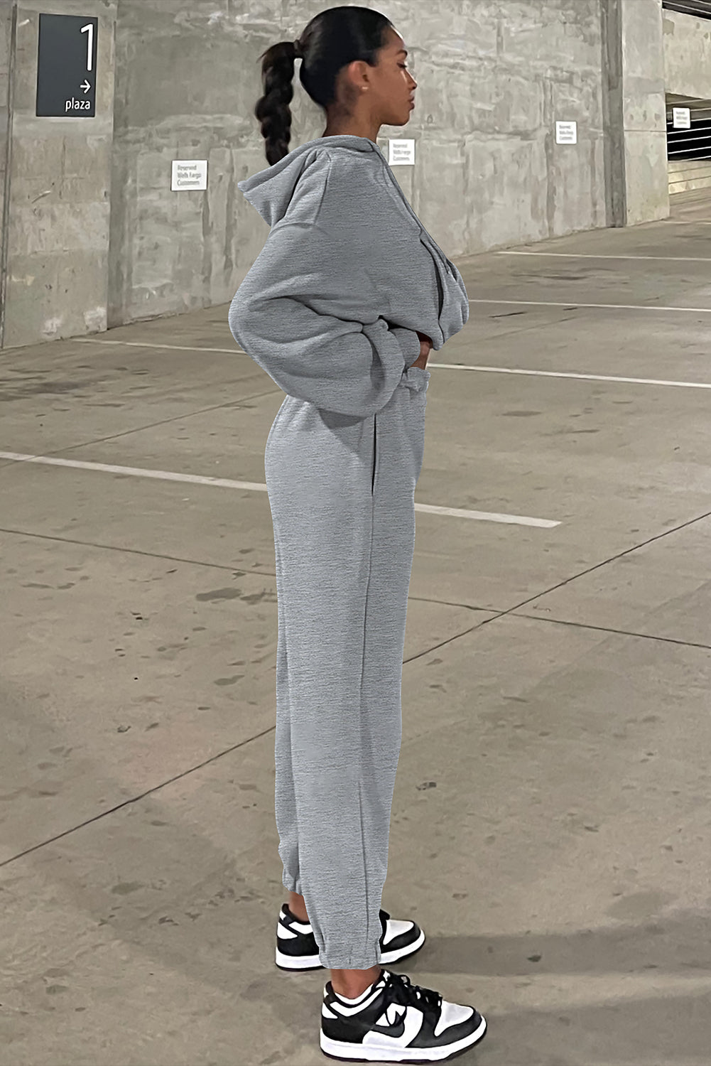 Gray Solid Drop Shoulder Hoodie and Joggers Activewear Set ClassiQ