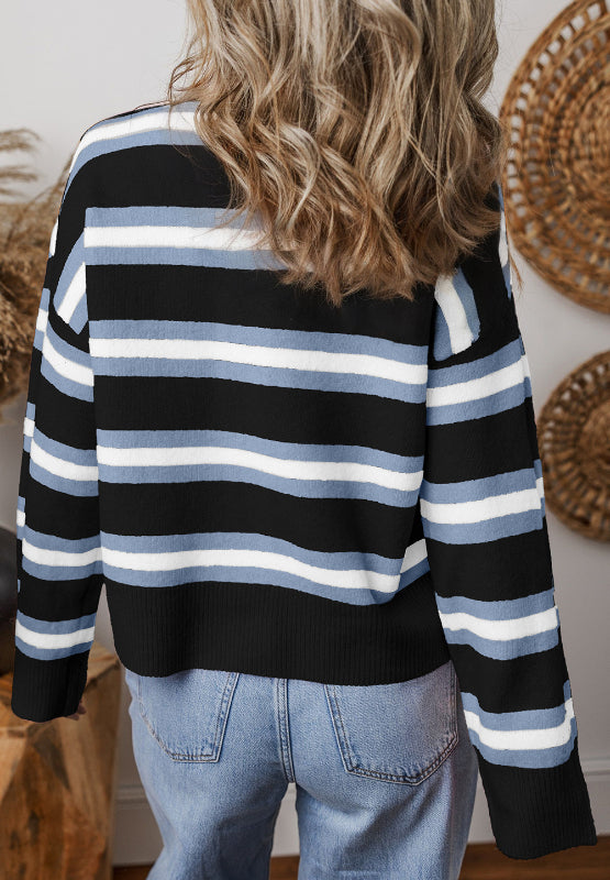 Striped Button Down Long Sleeve Cardigan - Classique Collection