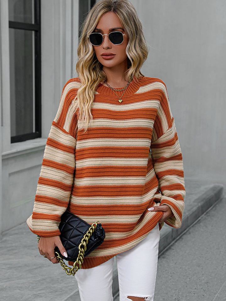 Striped Dropped Shoulder Sweater - ClassiQ