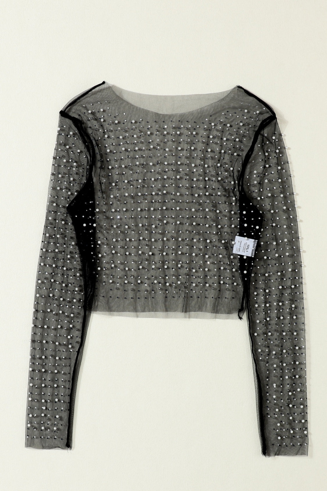 Pearl Long Sleeve Mesh Cropped Top - Classique Collection