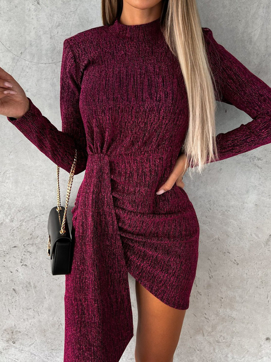 Heathered Mock Neck Long Sleeve Mini Dress - Classique Collection