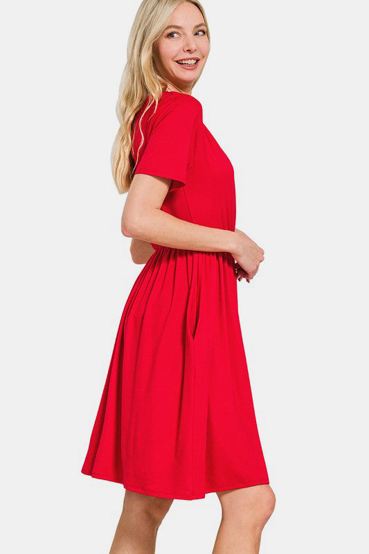 Zenana Surplice Short Sleeve Brushed DTY Dress - Classique Collection
