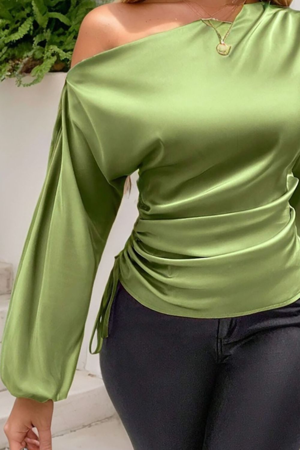 Drawstring One Shoulder Long Sleeve Blouse - Classique Collection