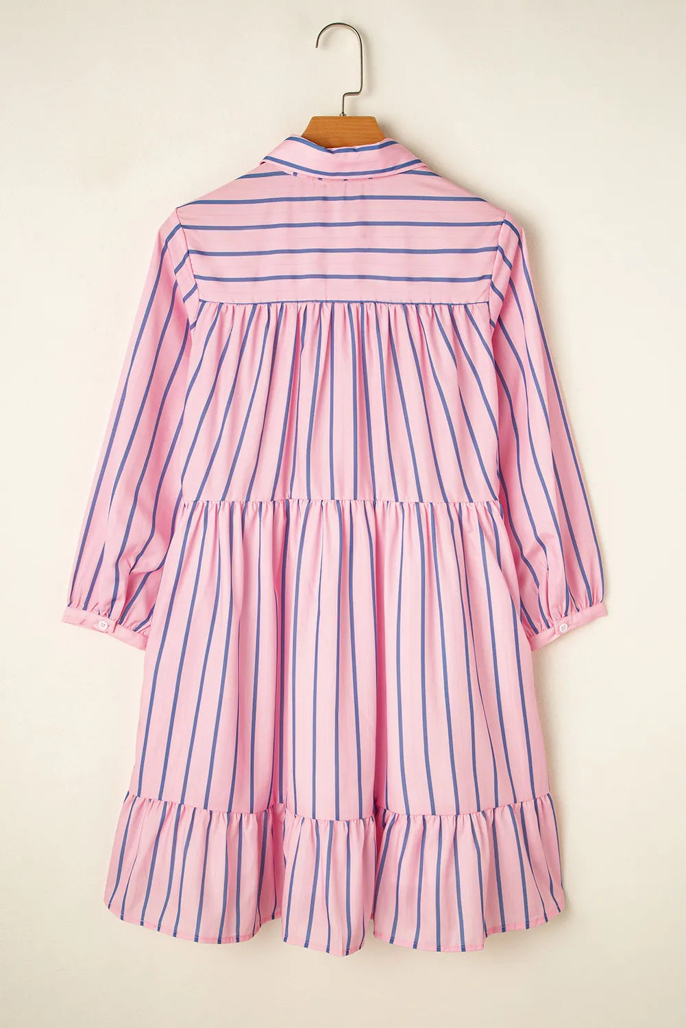 Striped Collared Neck Long Sleeve Mini Shirt Dress - Classique Collection
