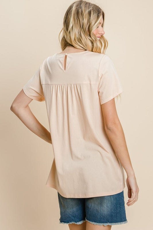 Cotton Bleu by Nu Label Eyelet Round Neck Short Sleeve T-Shirt - Classique Collection