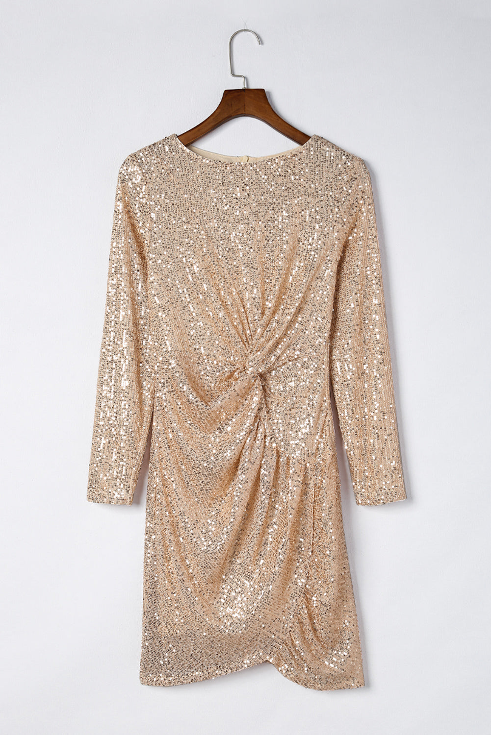 Sequin Knot Round Neck Long Sleeve Mini Dress - Classique Collection