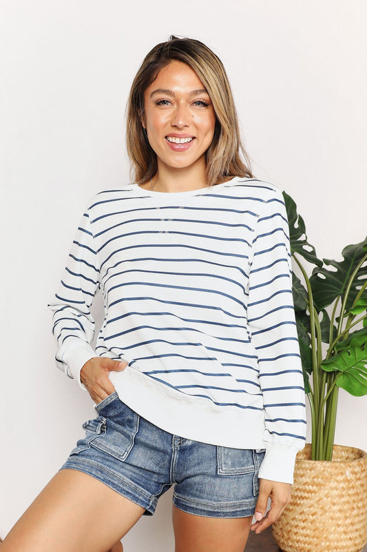 Double Take Striped Long Sleeve Round Neck Top - ClassiQ