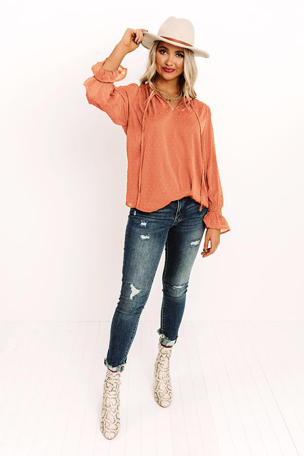 Swiss Dot Tie Neck Flounce Sleeve Blouse - ClassiQ