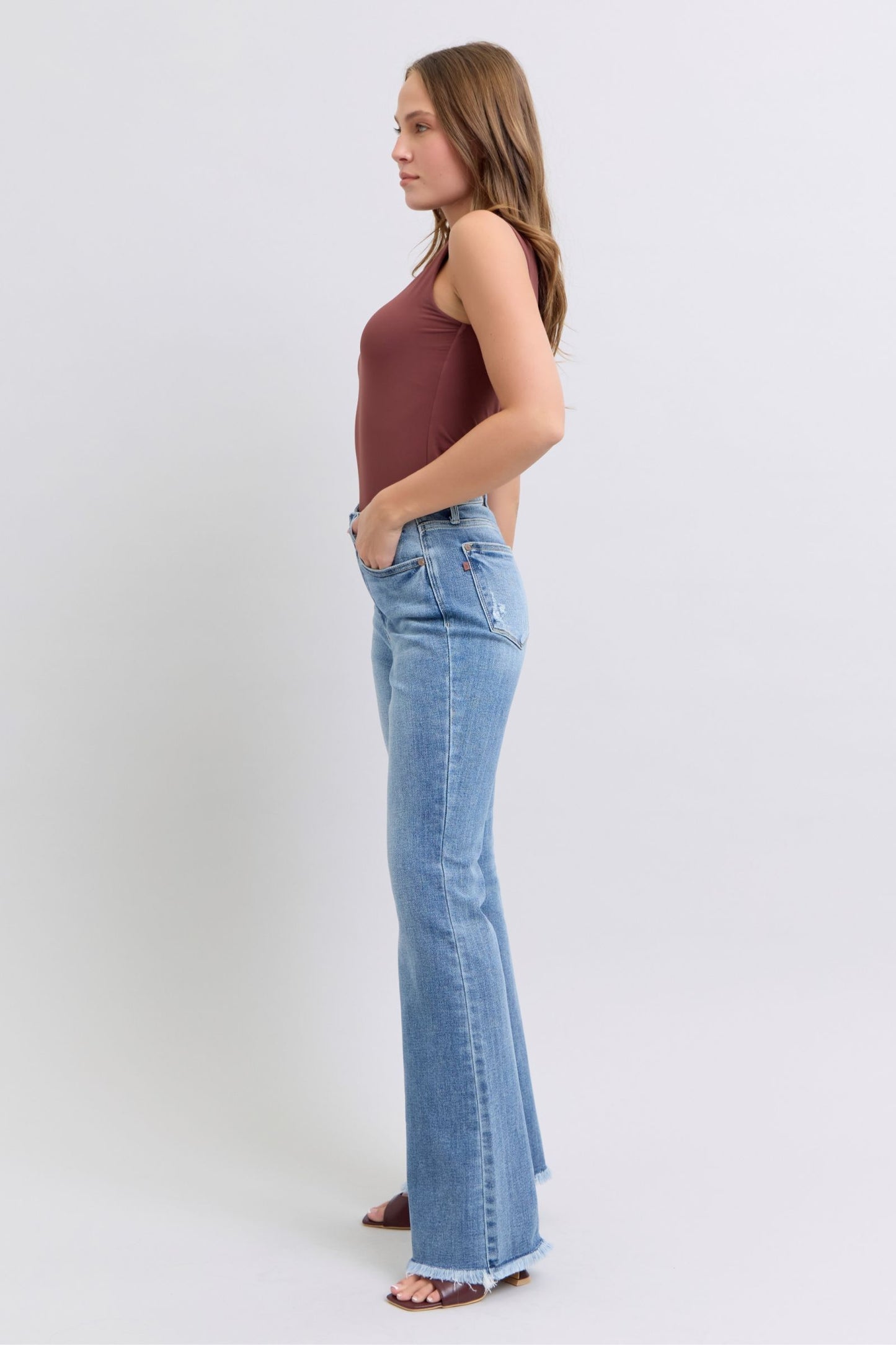 Judy Blue Full Size Raw Hem High Rise Bootcut Jeans - Classique Collection