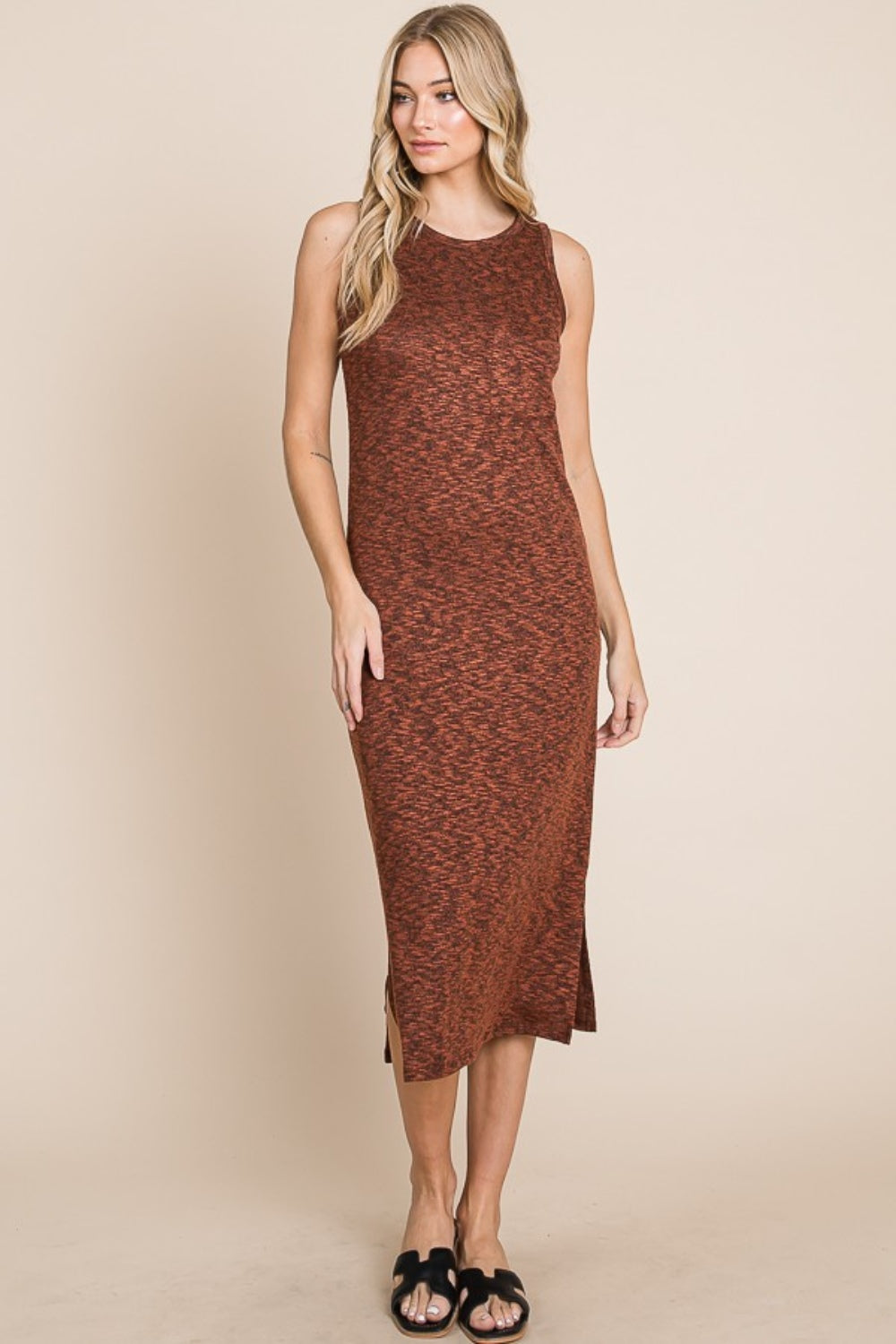 BOMBOM Slit Round Neck Sleeveless Midi Dress - Classique Collection