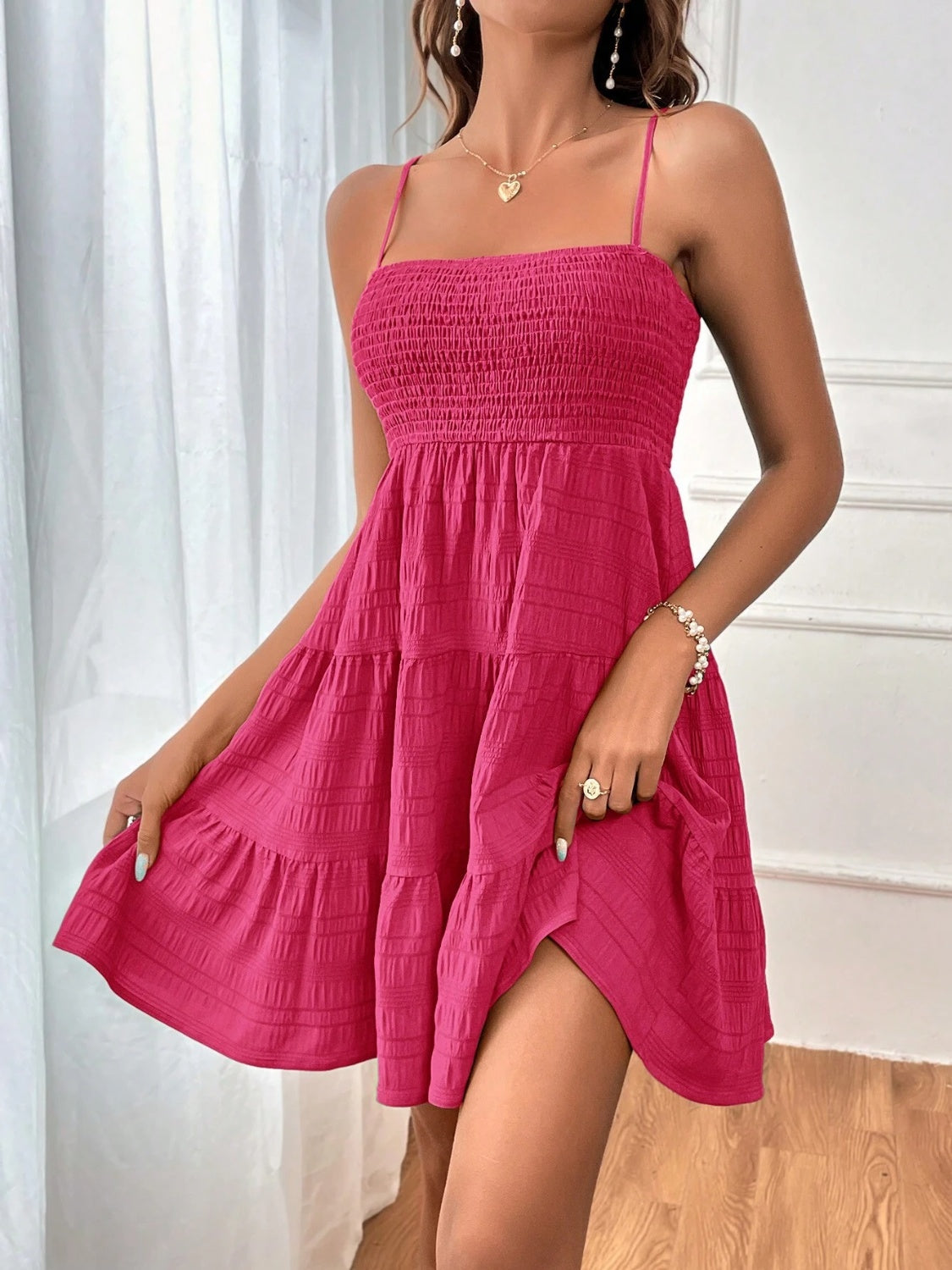 Smocked Tiered Sleeveless Mini Dress - Classique Collection