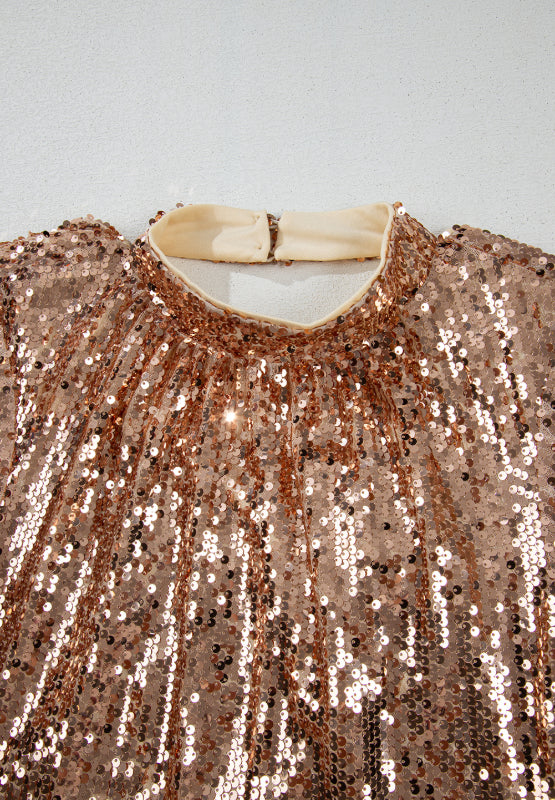 Backless Sequin Mock Neck Long Sleeve Mini Dress - Classique Collection