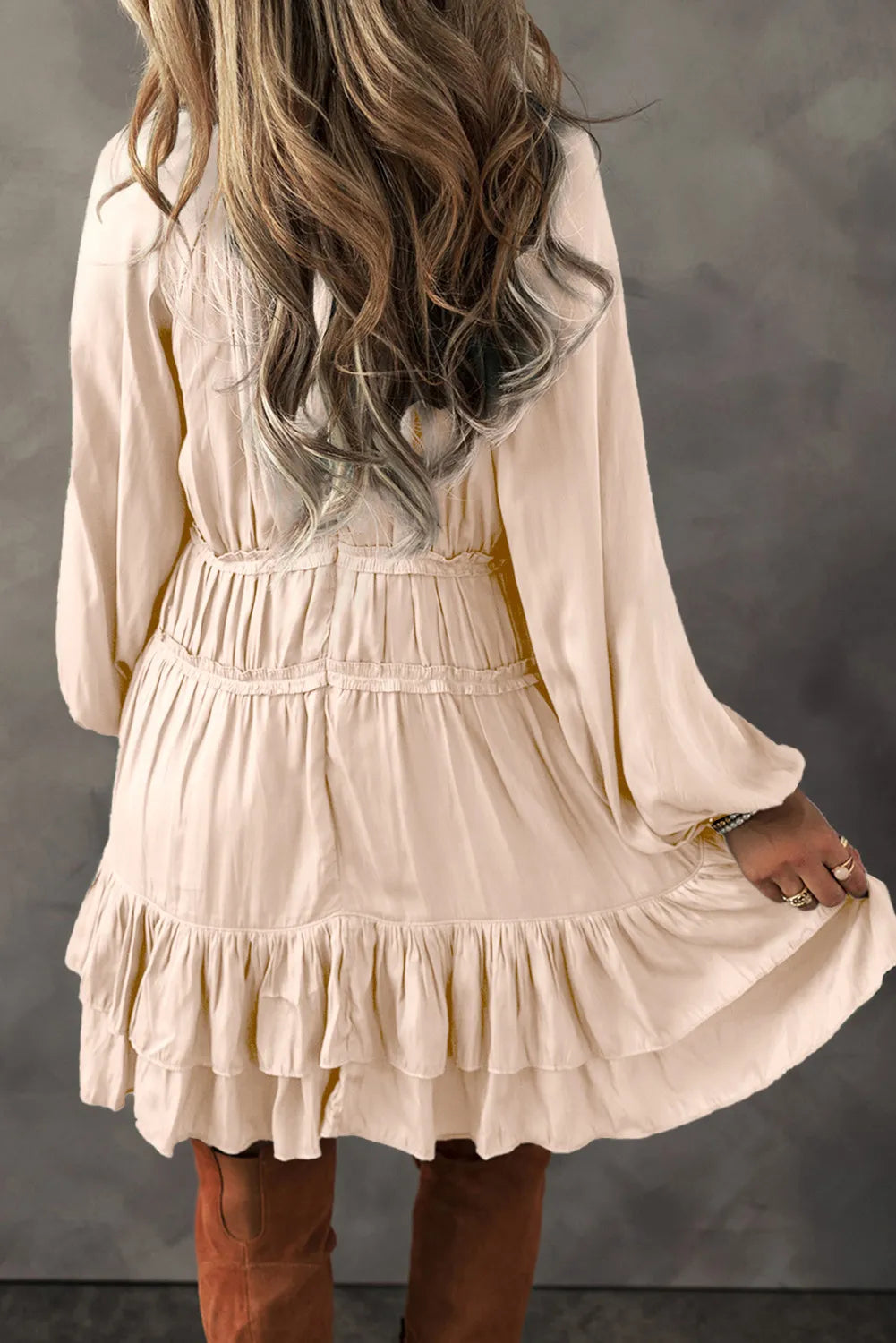 Frill Ruffled V-Neck Long Sleeve Mini Dress - Classique Collection