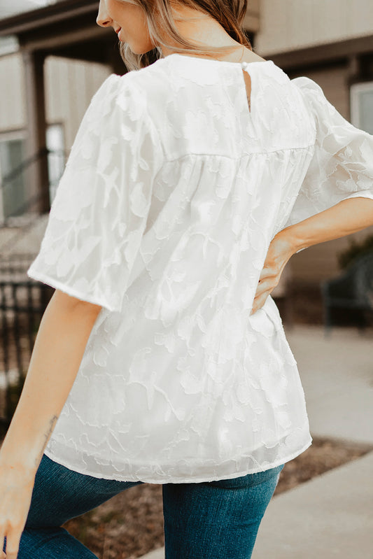 Round Neck Puff Sleeve Blouse - Classique Collection