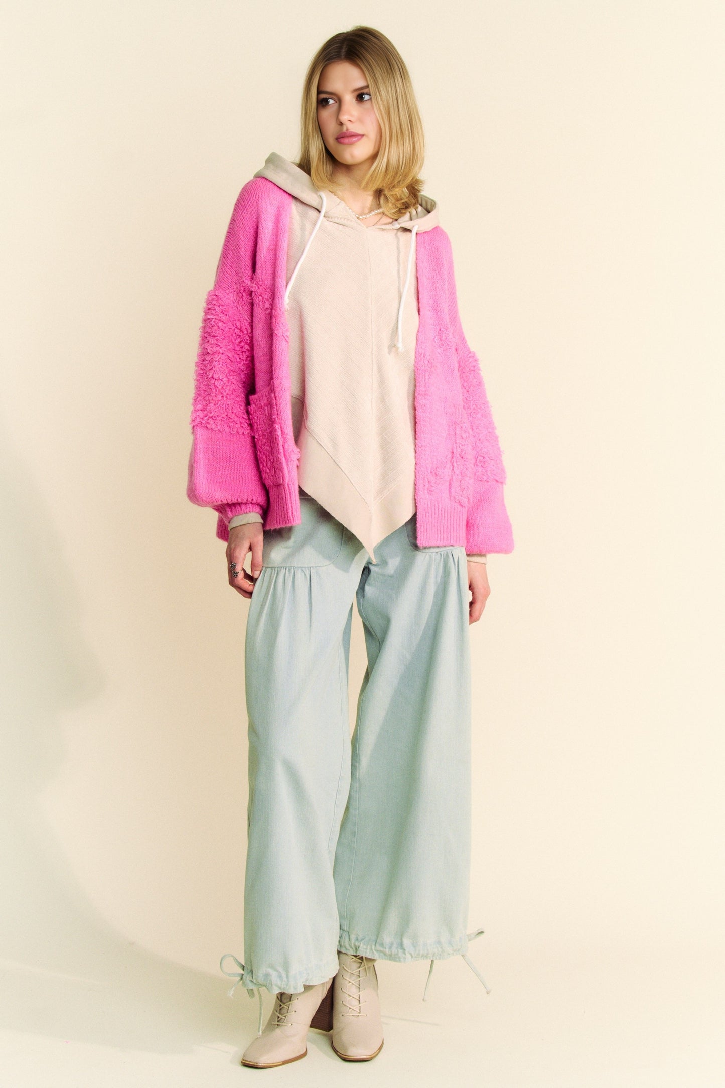 Davi & Dani Side Slit Open Front Long Sleeve Cardigan - Classique Collection