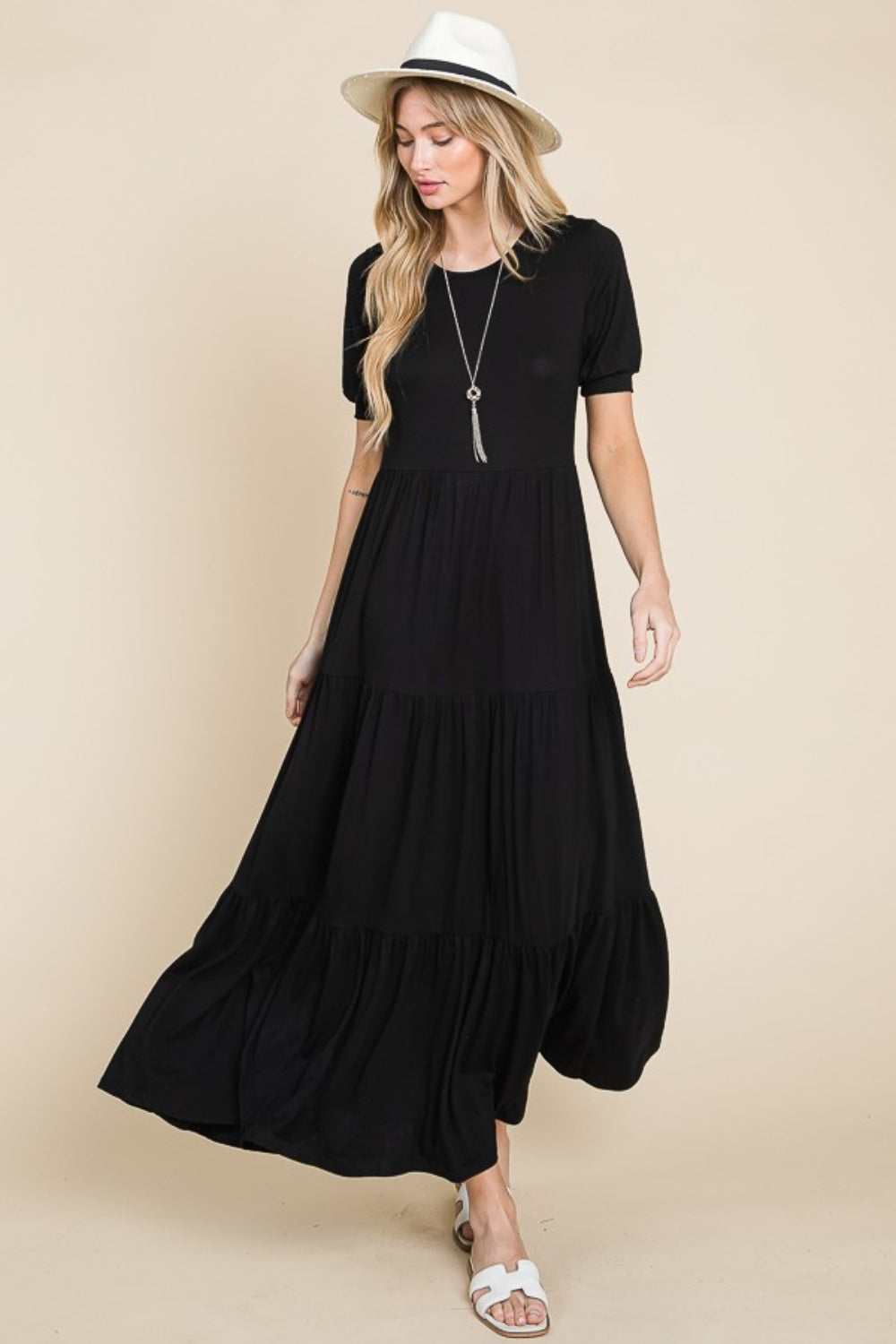 BOMBOM Short Sleeve Tiered Maxi Dress - Classique Collection