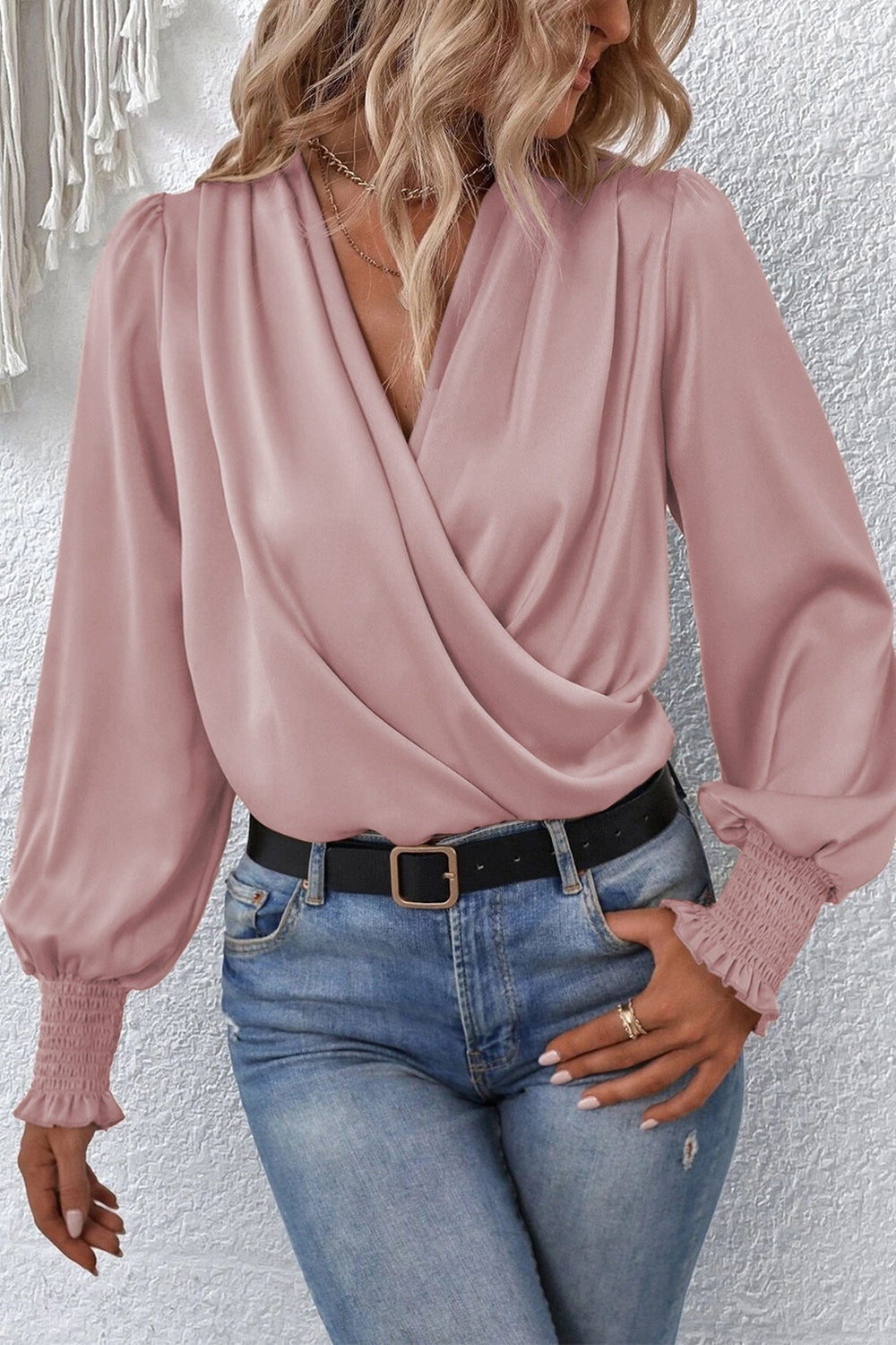 Surplice Neck Lantern Sleeve Blouse - Classique Collection