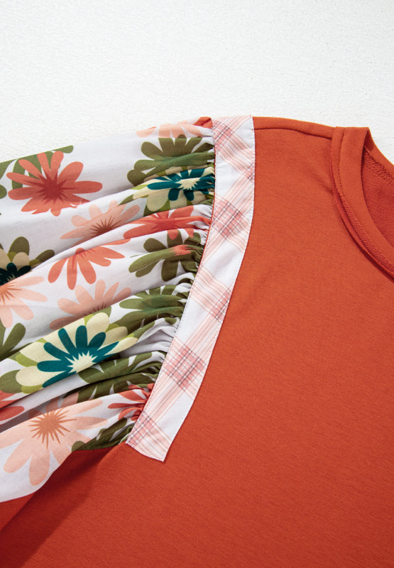Printed Round Neck Balloon Sleeve Blouse - Classique Collection