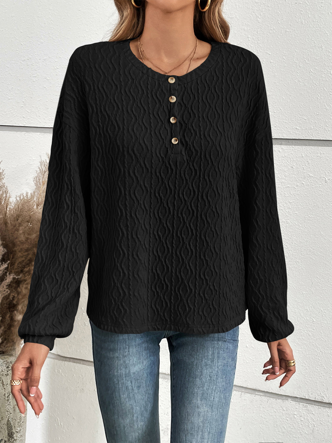 Ivy Lane Half Button Long Sleeve Top - ClassiQ