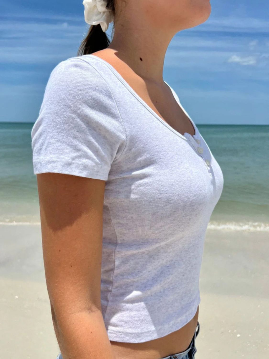 Devine Button Detail Short Sleeve T-Shirt - Classique Collection