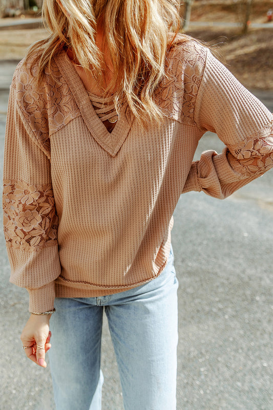 Crisscross V-Neck Waffle-Knit Top - Classique Collection
