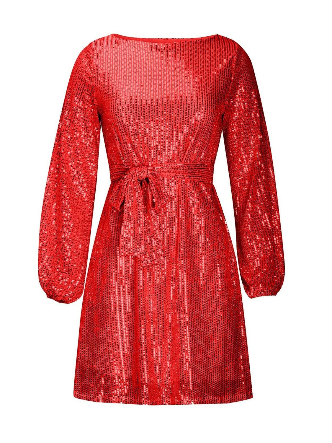 Sequin Tie Waist Long Sleeve Mini Dress - Classique Collection