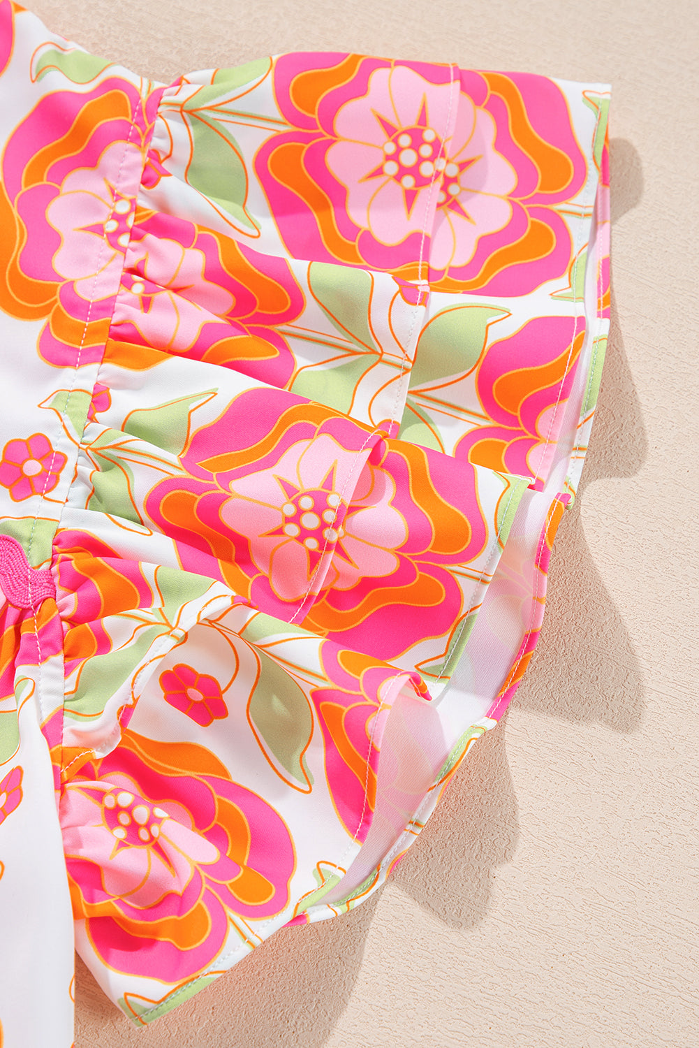 Rose Boho Floral Print Ricrac Ruffle Sleeve Blouse - ClassiQ