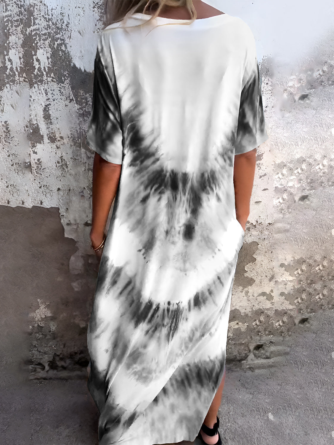 Full Size Pocketed Tie-Dye Short Sleeve Dress - Classique Collection