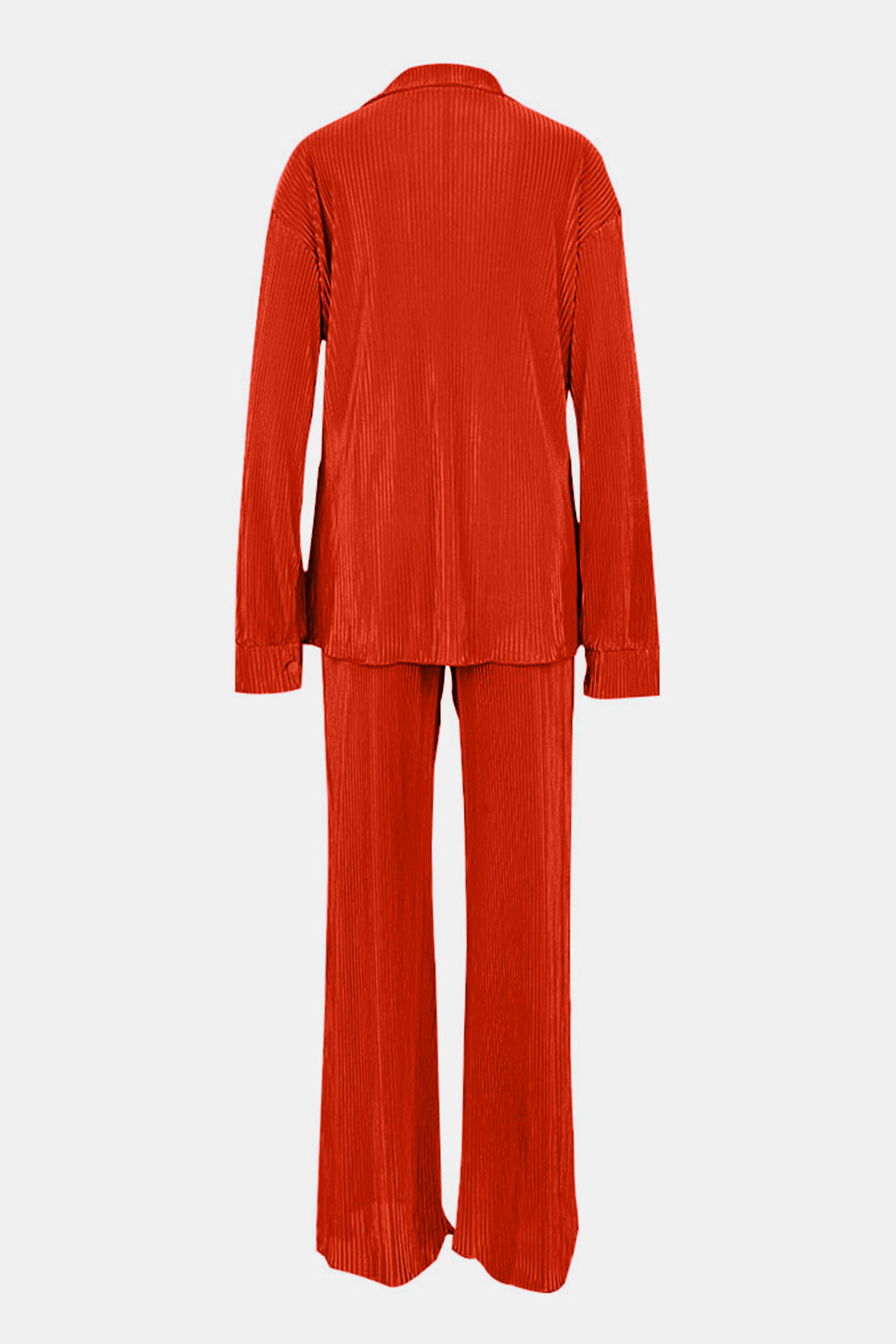 Textured Button Up Collared Neck Top and Pants Set - ClassiQ