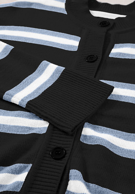 Striped Button Down Long Sleeve Cardigan - Classique Collection