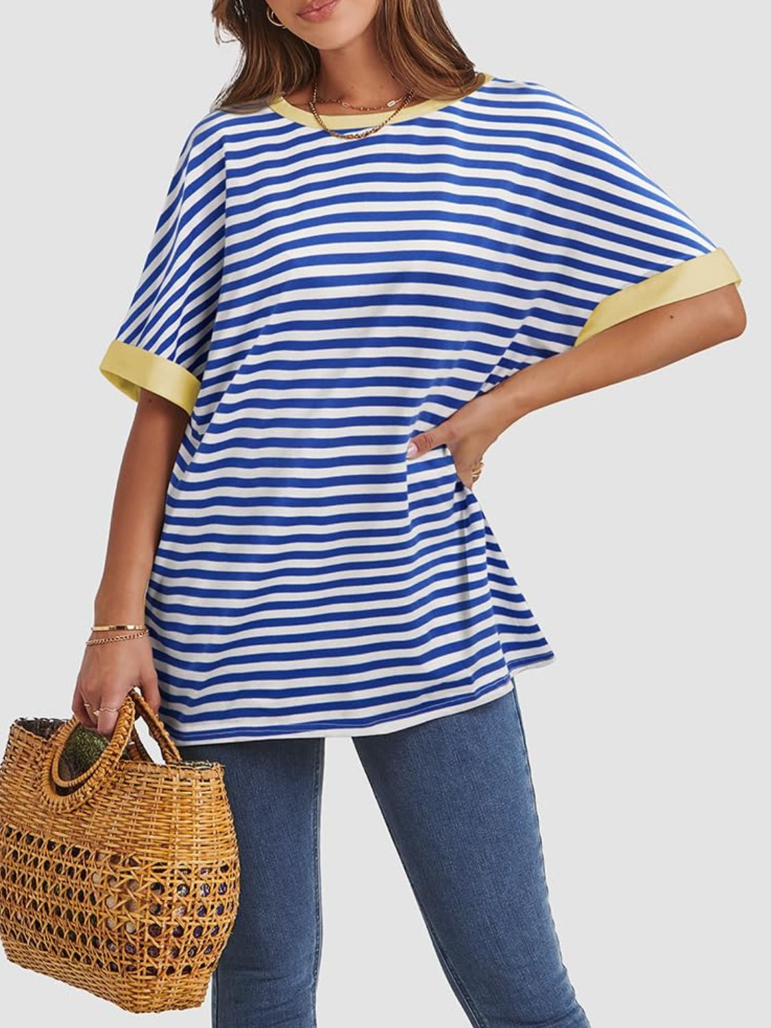 Contrast Striped Round Neck Half Sleeve T-Shirt - Classique Collection