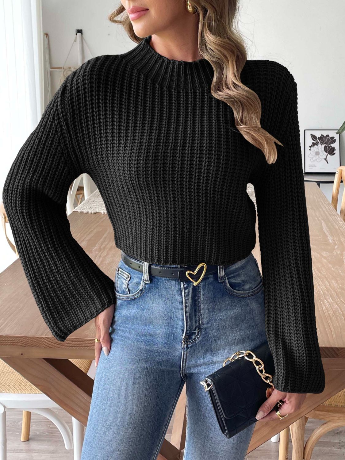 Mock Neck Long Sleeve Sweater - ClassiQ