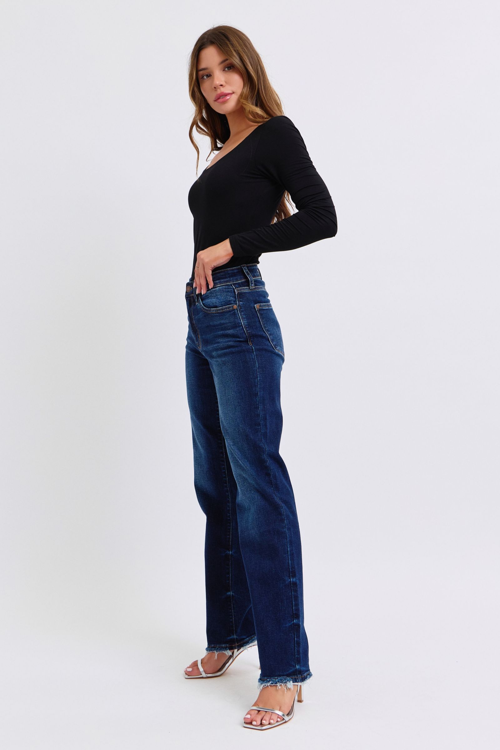 Judy Blue Full Size Raw Hem Straight Leg Jeans - Classique Collection