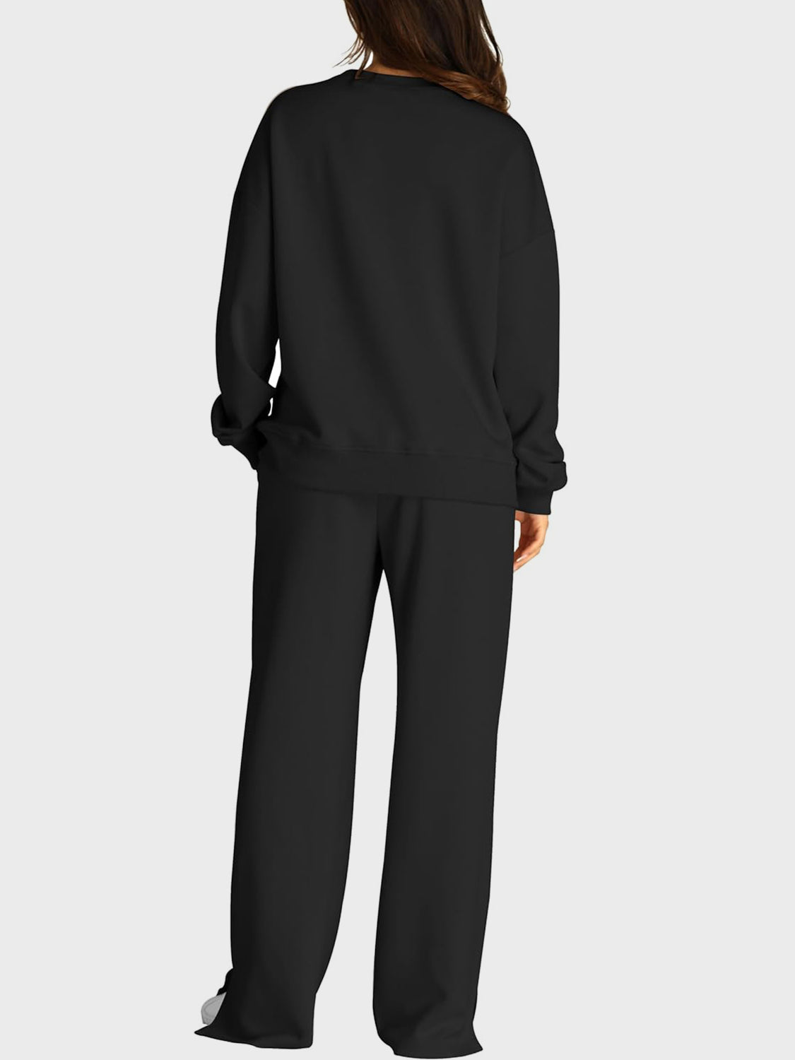 Round Neck Long Sleeve Top and Slit Pants Set - ClassiQ