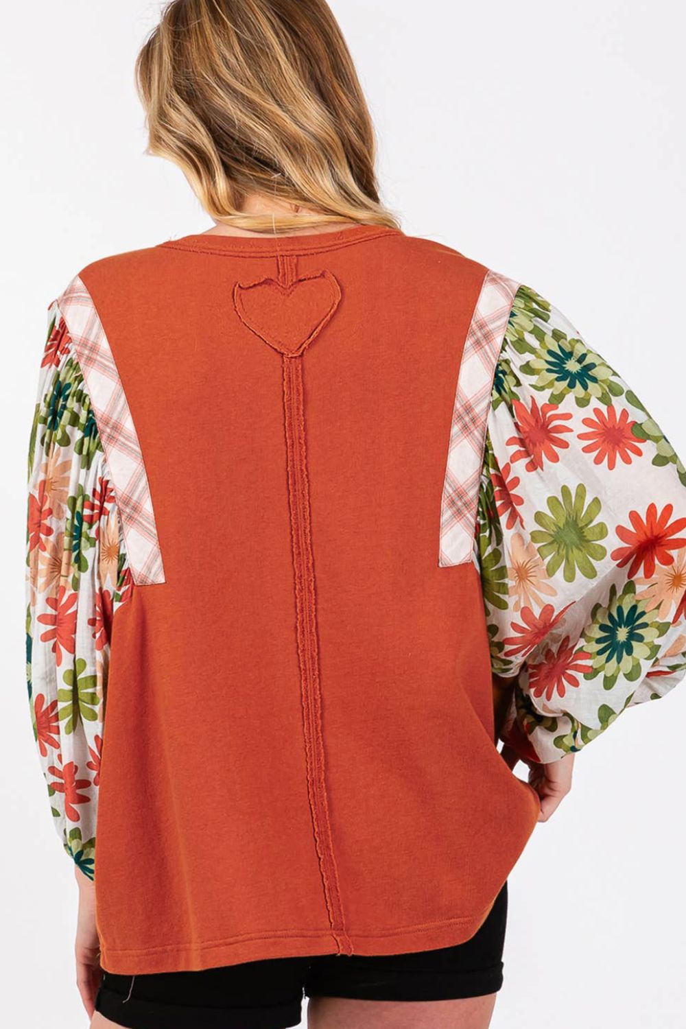 Printed Round Neck Balloon Sleeve Blouse - Classique Collection