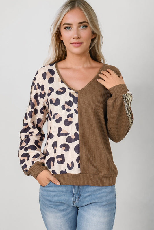 Leopard V-Neck Waffle-Knit Top - Classique Collection