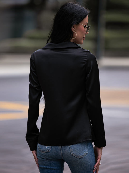 Shiny Twist Front Collared Blouse - Classique Collection