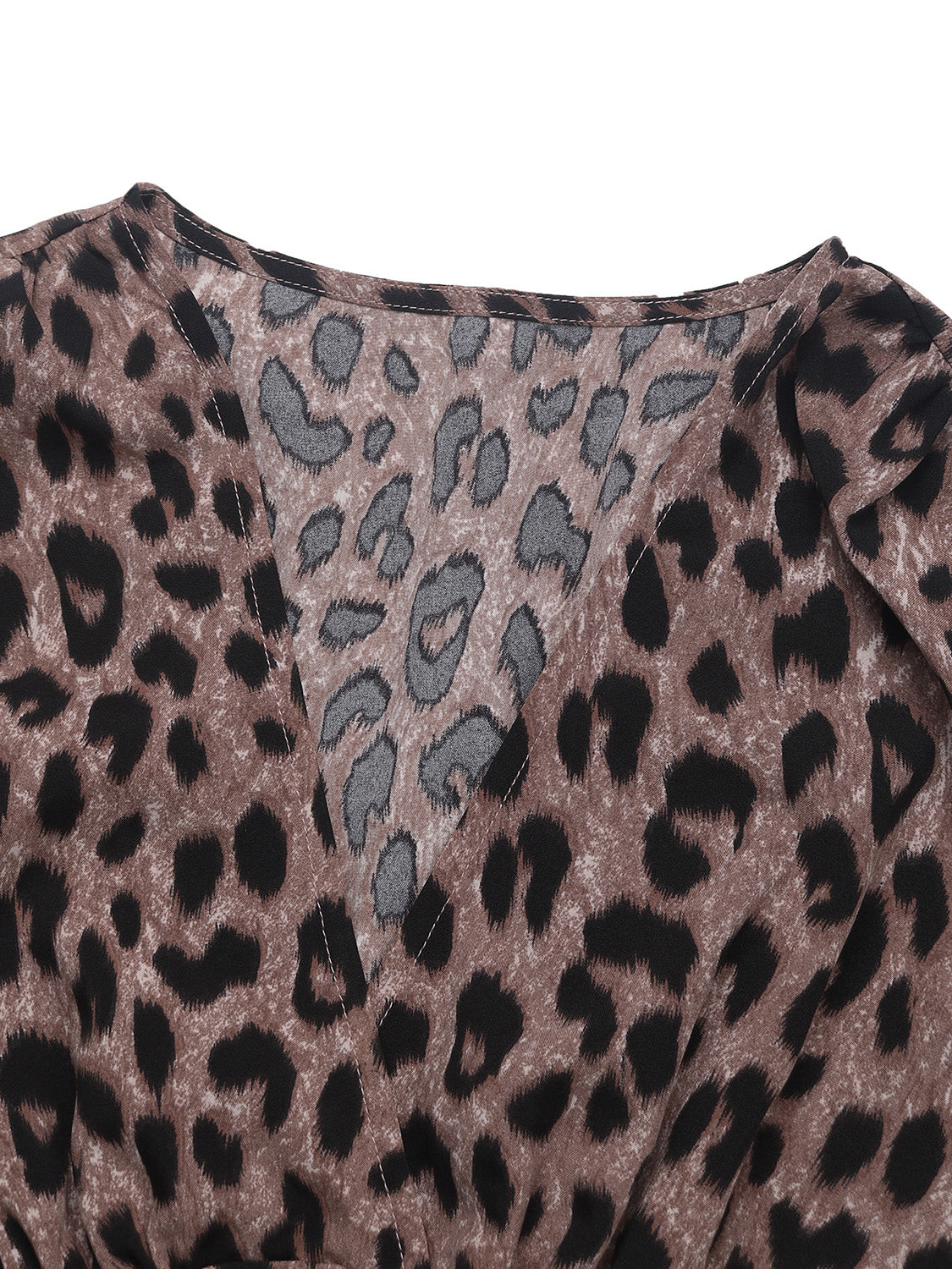 Perfee Leopard Surplice Long Sleeve Midi Dress - Classique Collection