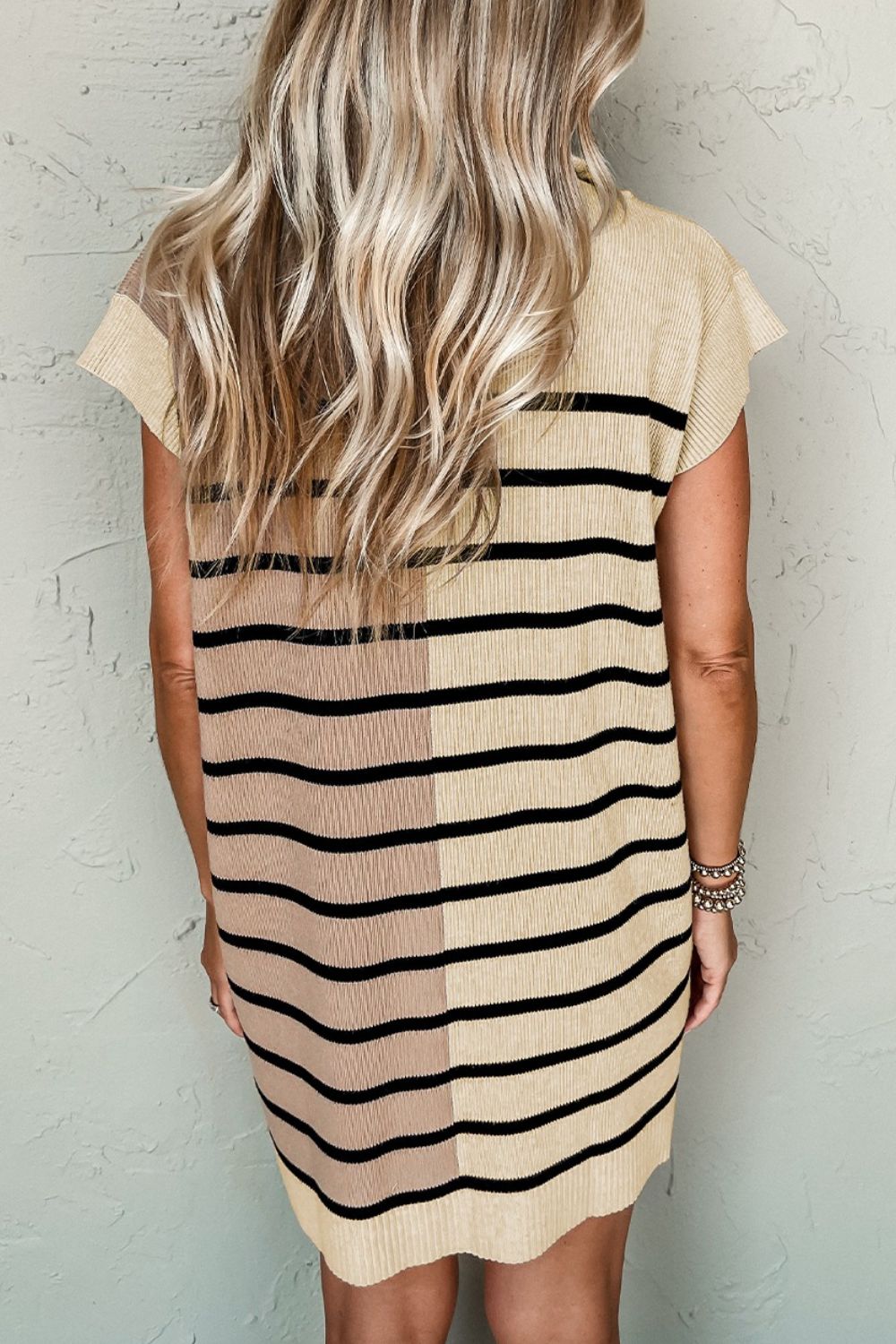 Striped Quarter Zip Cap Sleeve Sweater Dress - ClassiQ