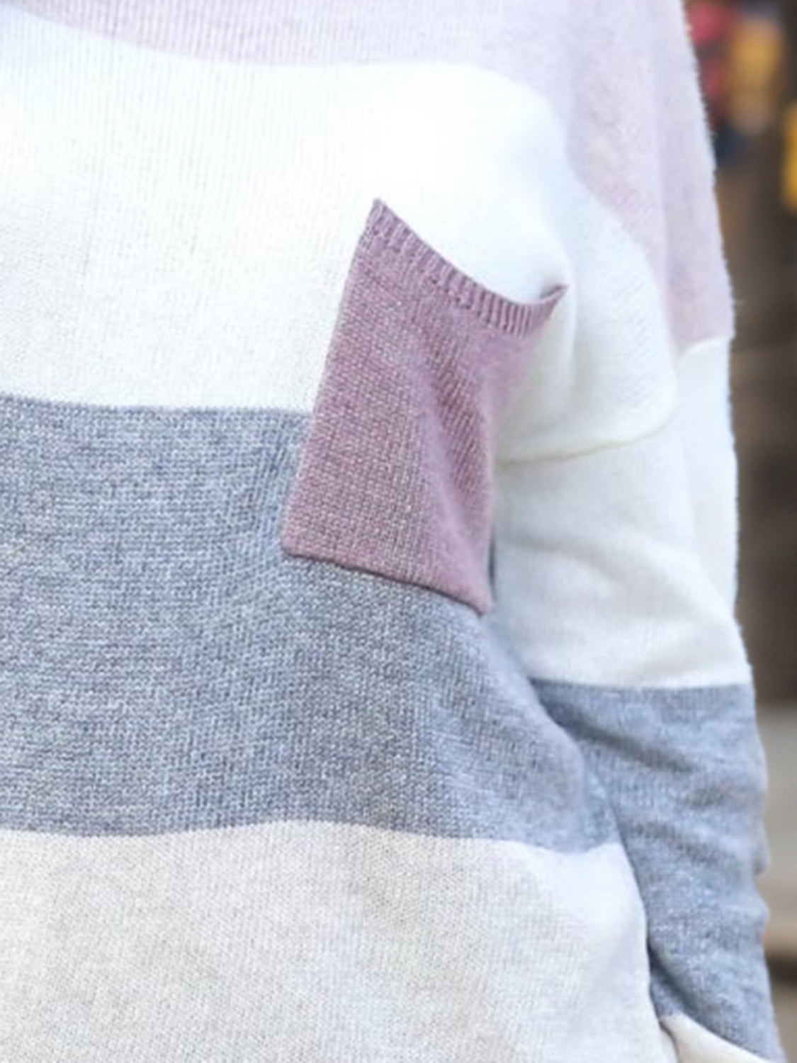 Striped Round Neck Sweater with Pocket - Classique Collection