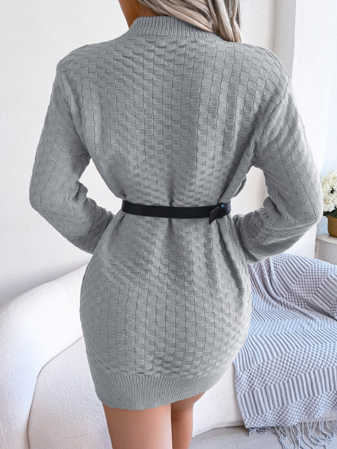 Round Neck Long Sleeve Mini Sweater Dress - Classique Collection