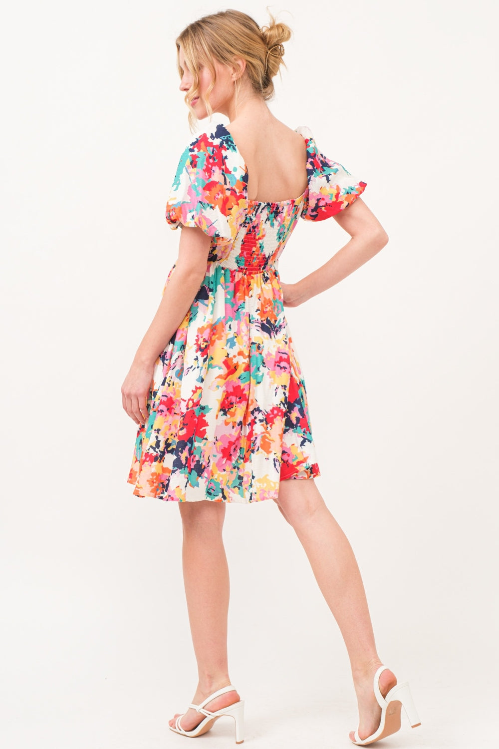 And The Why Square Neck Puff Sleeve Floral Dress - Classique Collection