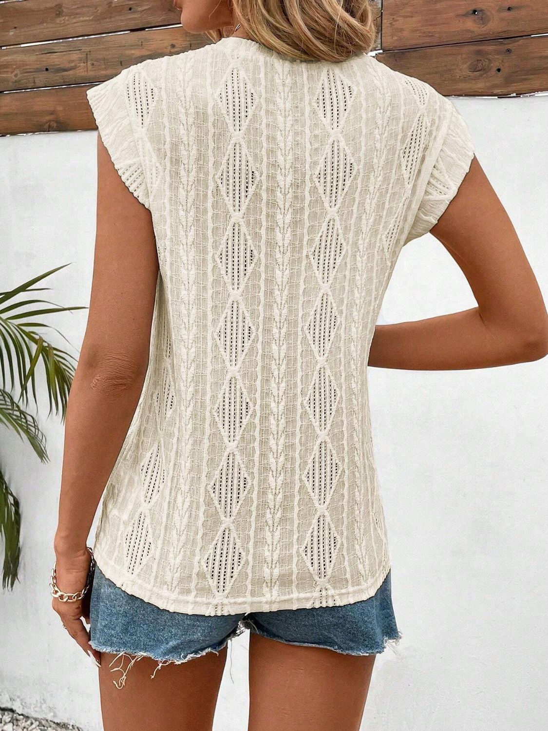 Eyelet Round Neck Cap Sleeve Top - Classique Collection