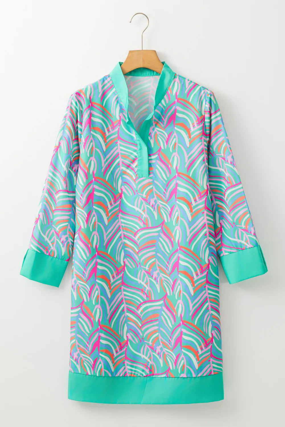 Slit Printed Notched Three-Quarter Sleeve Mini Dress - Classique Collection