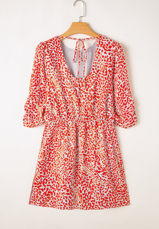 Slit Tied Printed Round Neck Mini Dress - Classique Collection