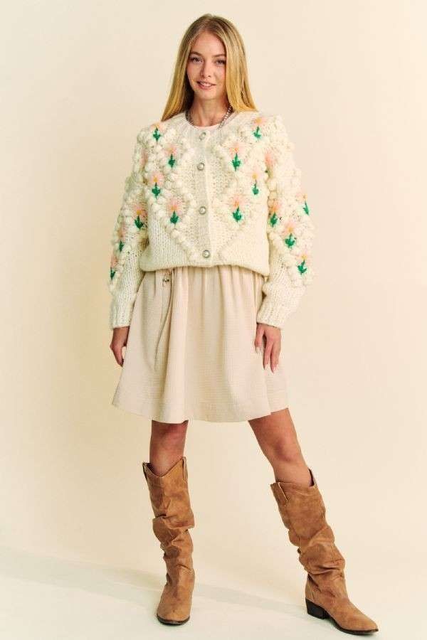 Davi & Dani Floral Pattern Button Down Cardigan - Classique Collection