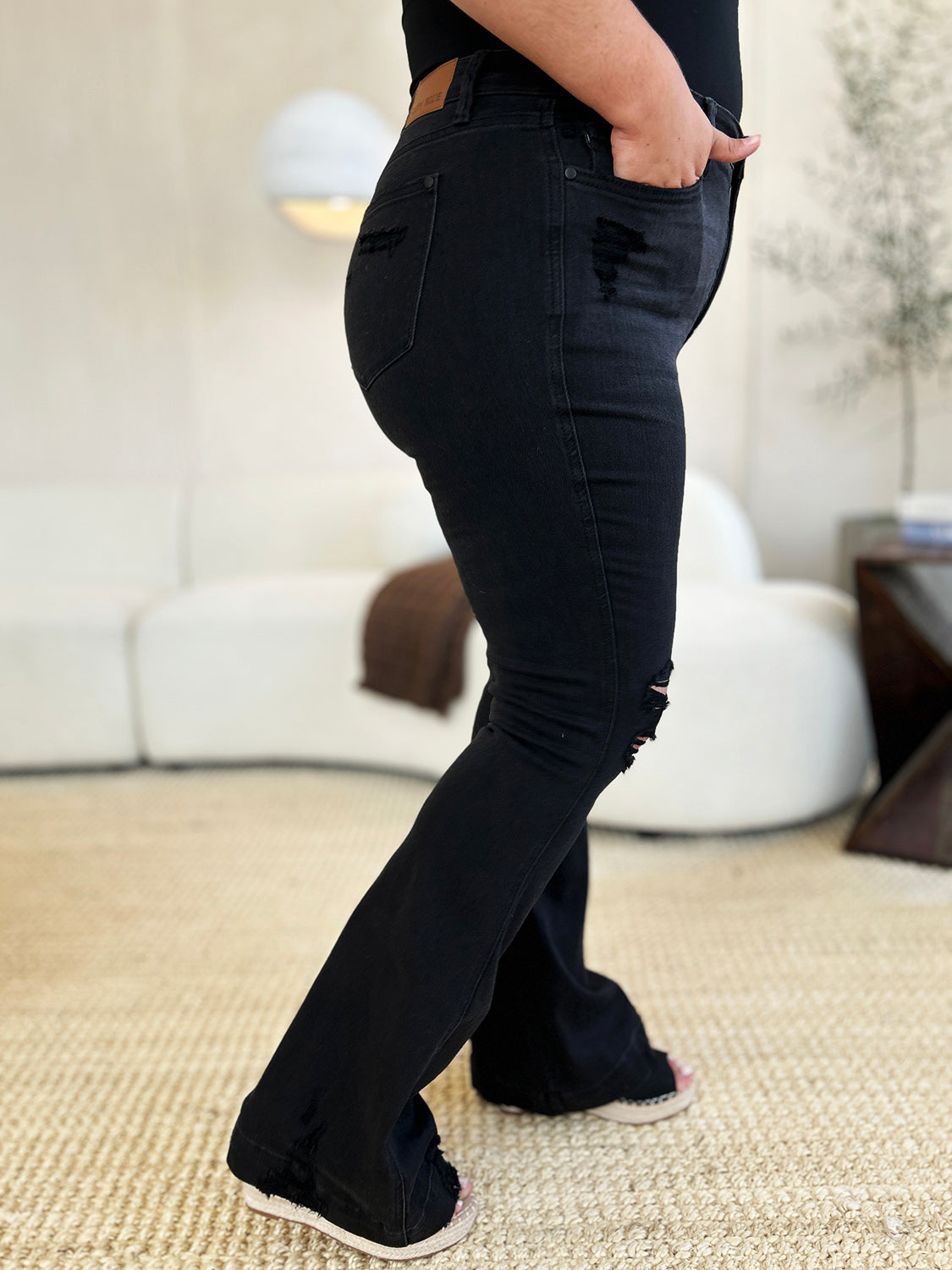 Judy Blue Full Size High Waist Distressed Flare Jeans - Classique Collection