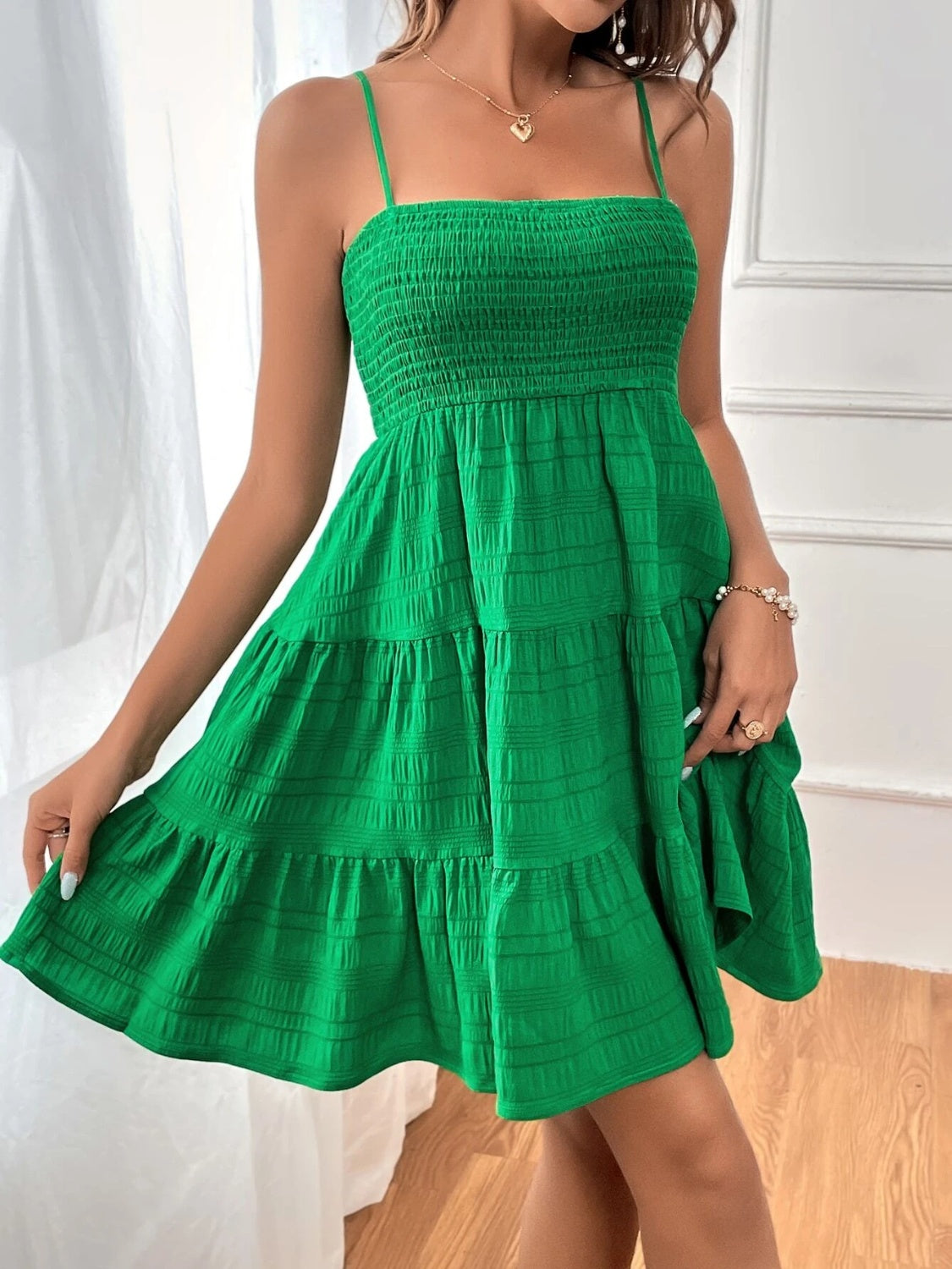 Smocked Tiered Sleeveless Mini Dress - Classique Collection