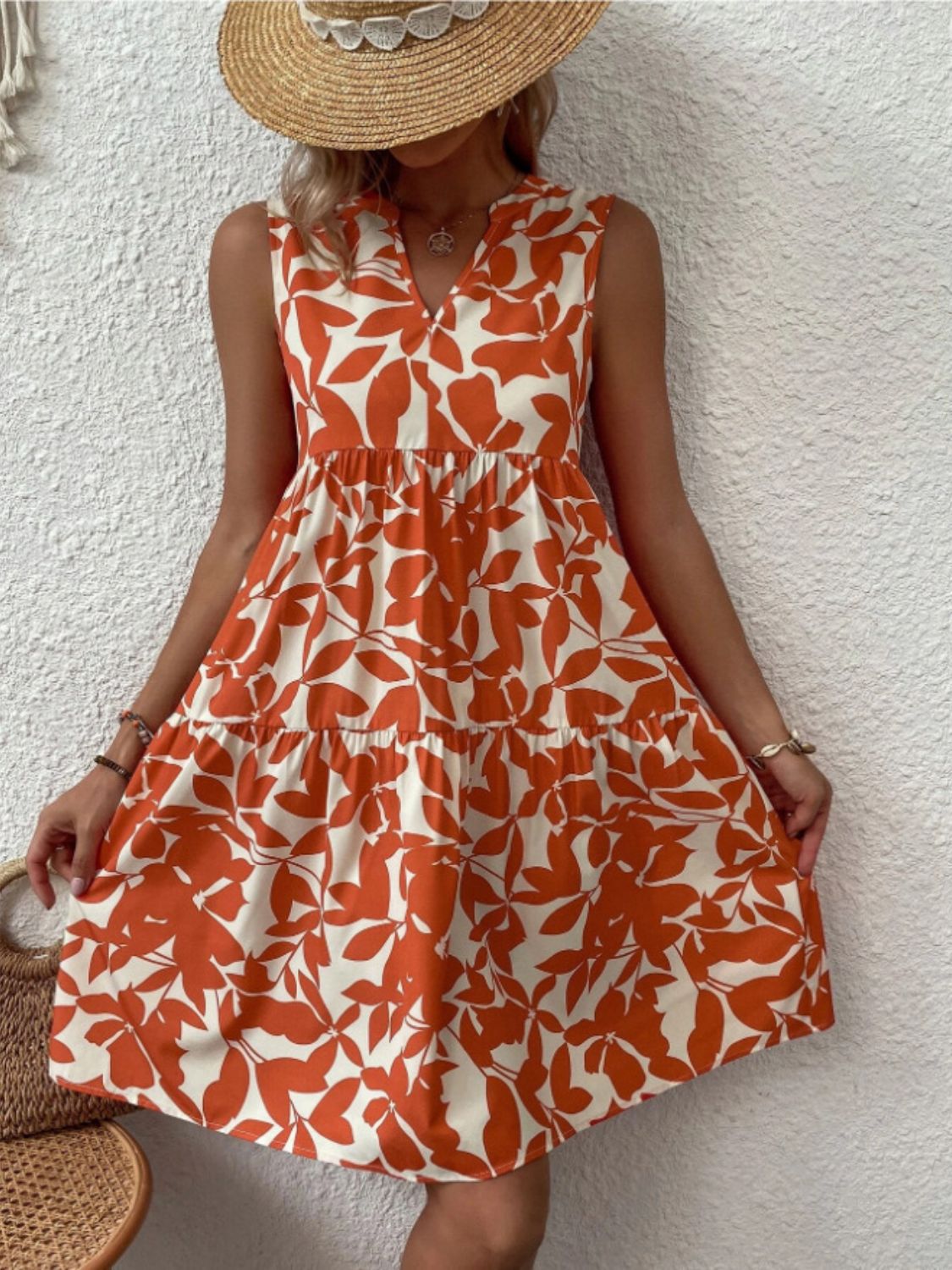 Printed Notched Sleeveless Mini Dress - Classique Collection